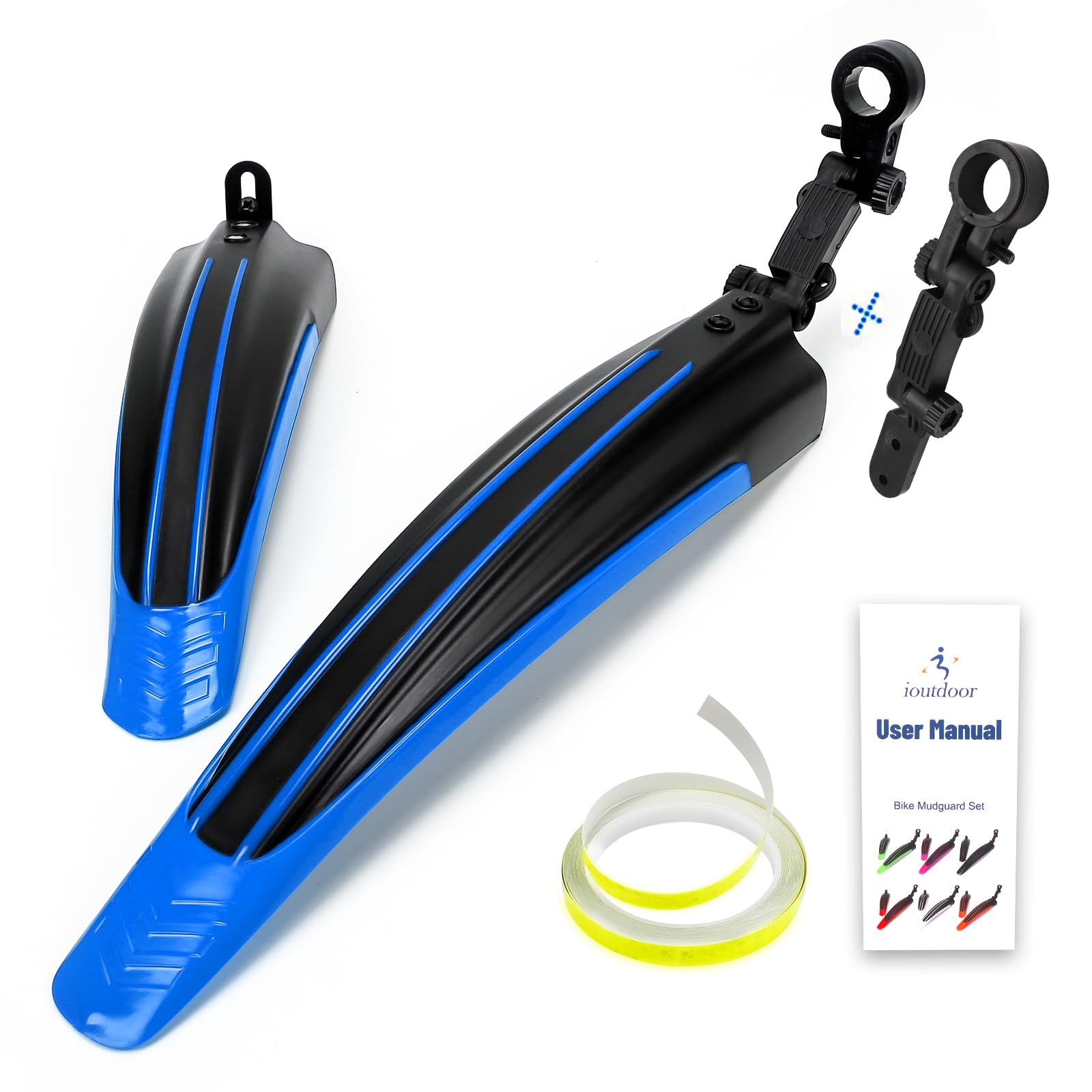 ioutdoor Bike Mudguard Set with 27ft DIY Reflective Tape, Bike Fenders Set Adjustable,Bicycle Front and Rear Mud Guard Fits for 20",22",24",26",27",28" MTB Road Bike Cycling (Black Blue)