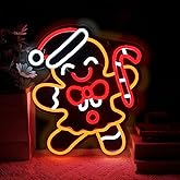 Female Gingerbread Man Neon Sign for Christmas Decor,USB Powered Dimmable Gingerbread Christmas Lights Light up Sign for Wall Decor Kids Room Living Room Gifts Xmas Party