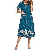 Ekouaer Womens Snap Front Dusters Cotton Housecoat Short Sleeve Nightgown House Dress With Pockets