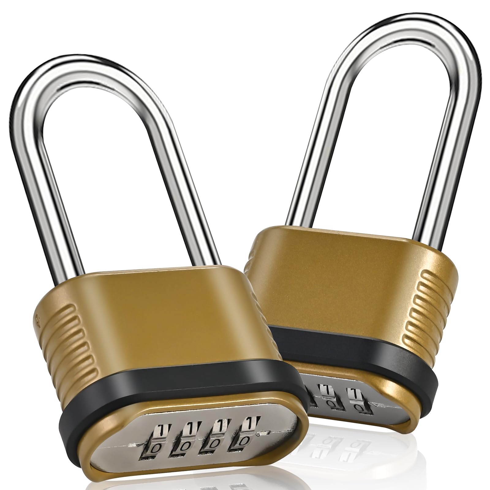Photo 1 of 4 Digit Heavy Duty Combination Lock - 105mm Long Shackle Weatherproof Combination Padlock, Outdoor Combo Lock for Storage Units, Gym Lockers, Fence Gates & Shed Doors - Golden (2pcs, Long Shackle)
