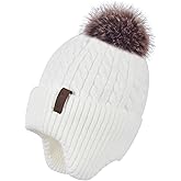 FENELY Women's Knitted Warm Beanie Winter Hat, Warm Chunky Snow Hat with Pompom