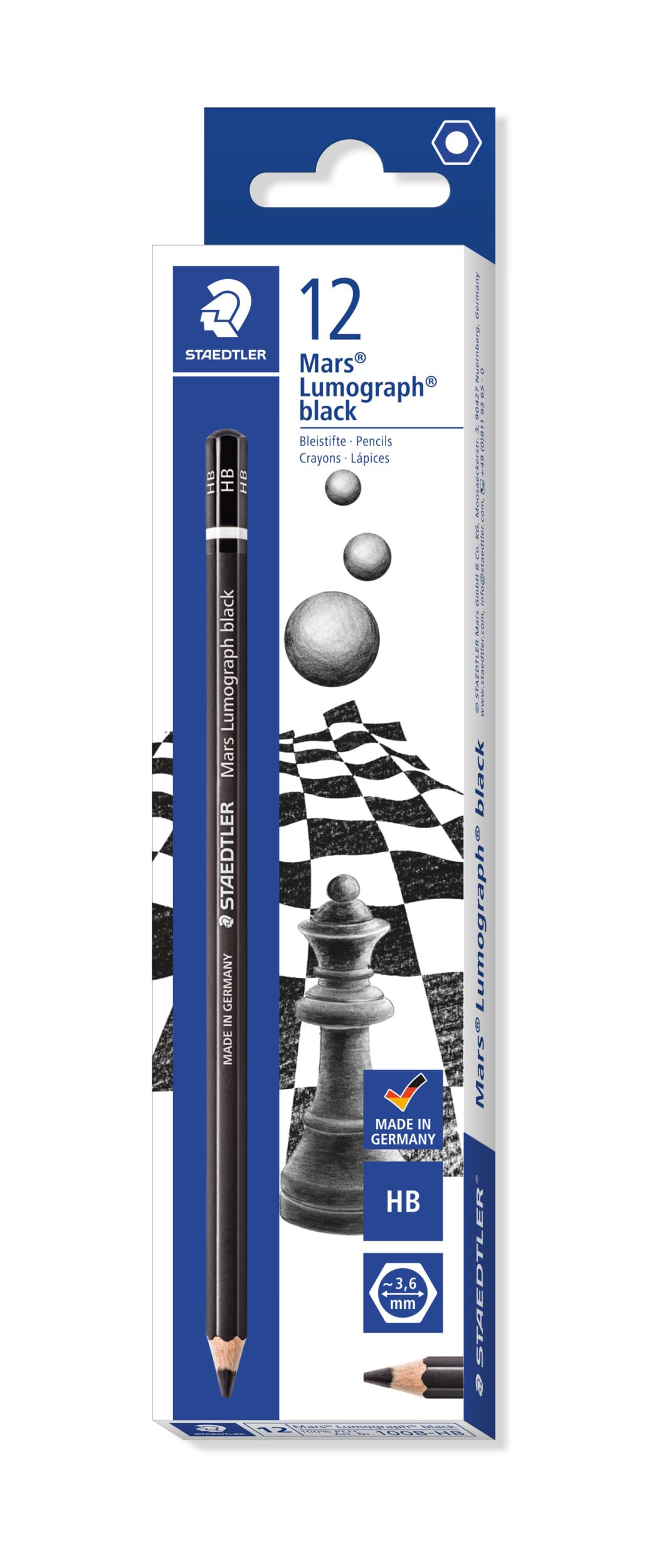 Staedtler Mars Lumograph Black 100B-HB Graphite Pencil Box 12 Grade HB
