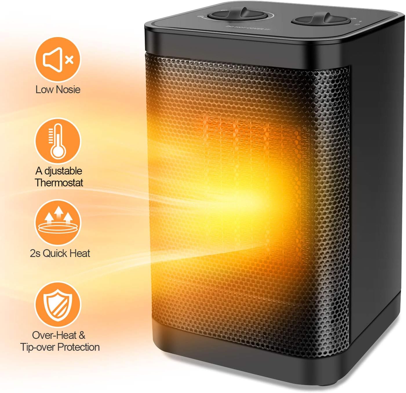 Ceramic Portable Space Heater with Adjustable Thermostat -1500W Mini Electric PTC Fan Heater with 2 Heat Settings,Overheat Protection and Safety Cut-Off For the Home and Office