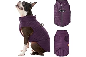 Gooby Puffer Vest - Grape, Large - Ultra Thin Zip Up Windbreaker with Dual D Ring Leash - Water Resistant Dog Sweater Coat for Small Dogs