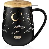 ecooe Tea Infuser Mug 20.3oz Ceramic Tea Cup with Infuser and Lid (Black) | 600 ml, with Stainless Steel Tea Strainer, with Lid/Handle, for Loose Leaf Tea, with Gift Box, for Couple Parents Friends