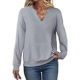 EADINVE Womens Casual Sweatshirts with Pockets Long Sleeve V Neck Lightweight Pullover Casual Loose Fit Tops Fall Clothes