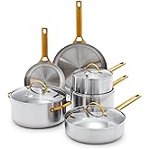 GreenPan Stainless Steel Tri-Ply Reserve 10 Piece Cookware Pots and Pans Set, Multiclad, Induction, Oven & Broiler Safe to 600°F, Heat Responsive Core, Dishwasher Safe, Glass Lids