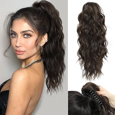 Fine Plus Ponytail Extension Claw Clip 18in Dark Chocolate Brown Synthetic