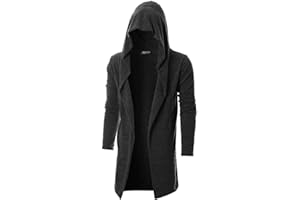 GIVON Men's Long Hooded Shawl Cardigan Open Front Gothic Cloak with Drape Design Shawl Collar