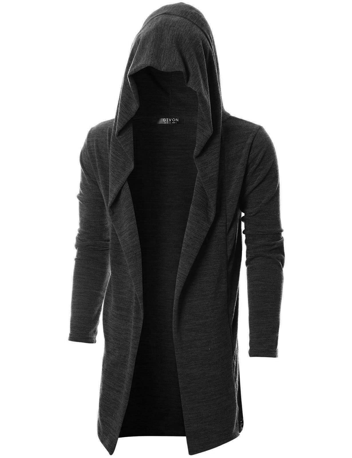 GIVON Men's Long Hooded Shawl Cardigan Open Front