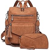 GAEKEAO Backpack Purse for Women Fashion Leather Designer Travel Backpack Purses Convertible Shoulder Bag with Wristlet (Nubuck Brown)