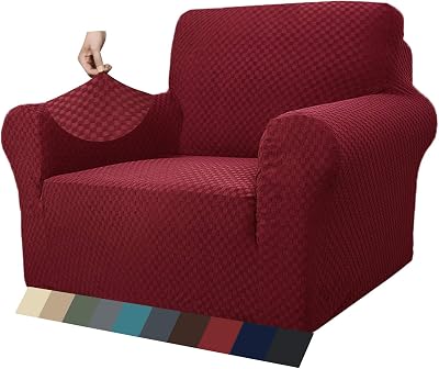 MAXIJIN Newest Jacquard Chair Cover 1 Seater Wine Red Non Slip Stretch
