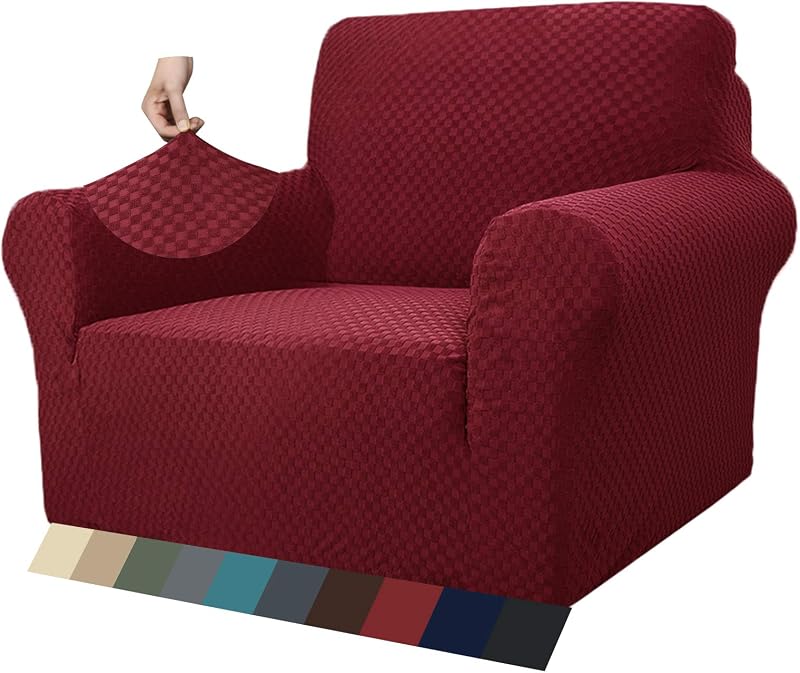 MAXIJIN Newest Jacquard Chair Cover 1 Seater Wine Red Non Slip Stretch