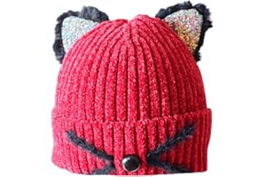 cnomg Girls Sequin Cat Ears Hats Cute Winter Knitted Beanie with Cat Ears for Boys Girls Ages 7-15