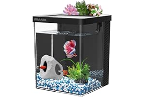 ERAARK Aquarium kit 1.5 Gallon Betta Fish Tank with Filter LED Light, Water Pump, Decorate Water Plants and Sand, Fish Tank Starter Kits, Fish Bowl