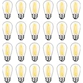 GvvooHome 24 Pack LED S14 Replacement Light Bulbs, Waterproof 1W Vintage Edison Bulbs for Outdoor Patio Backyard String Lights, Dimmable, E26 Regular Medium Screw Base, 2200K Warm White
