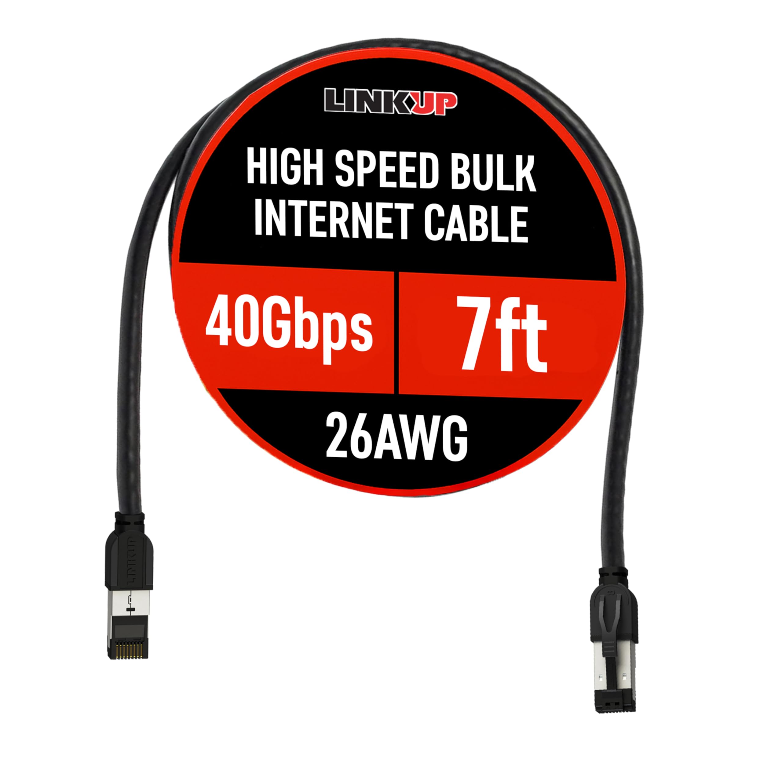 LINKUP – [40Gbps Certified Cat8 Ethernet Patch Cable Double Shielded┃2000MHz (2GHz) Cat8.1┃Future Proof LAN Wires Compatible with Cat7A, Cat7, Cat6A, 25G, 10G, 1G Network [Black] - 7ft (2.1M)