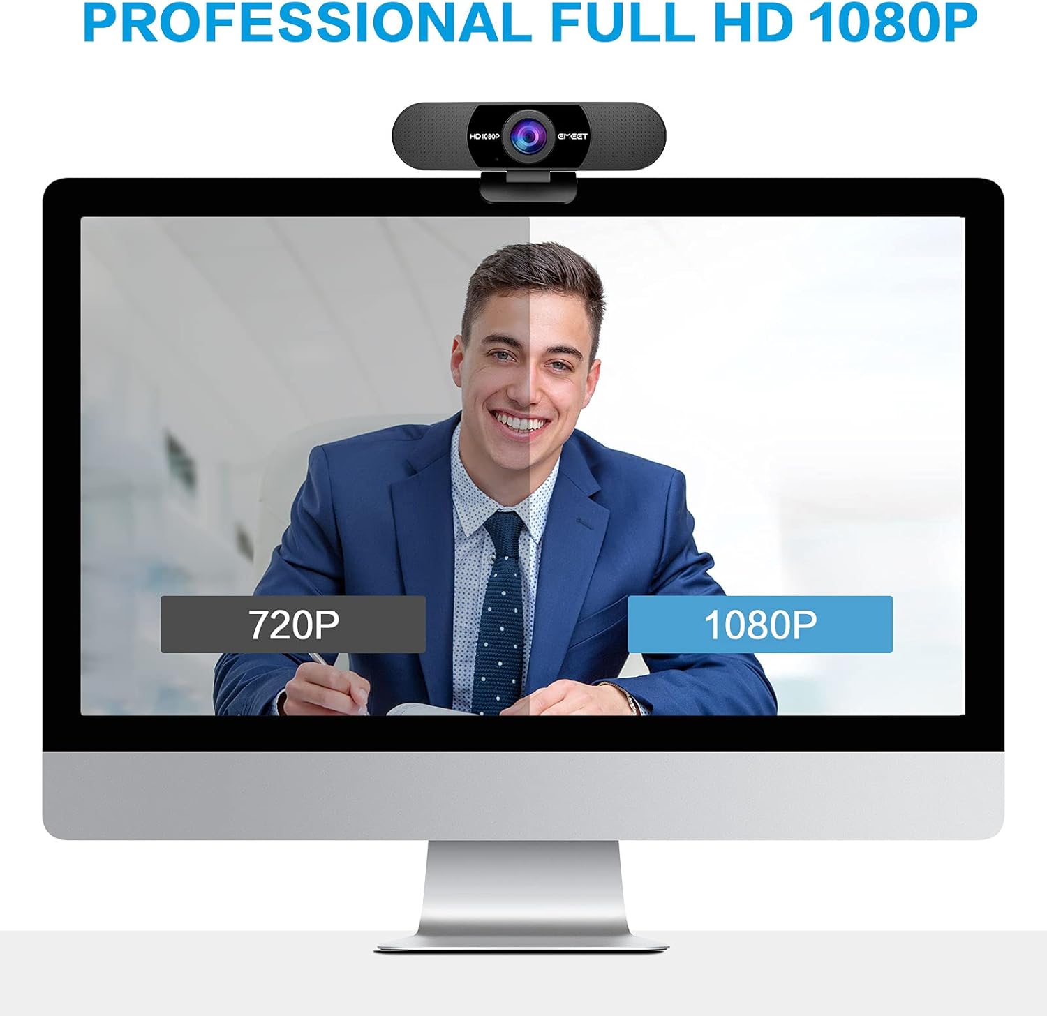 1080P Webcam with Microphone, eMeet C960 Web Camera, 2 Mics Streaming Webcam, 90°View Computer Camera, Plug & Play USB Webcam for Online Calling/Conference, Zoom/Skype/Facetime/YouTube, Laptop/Desktop : Camera & Photo
