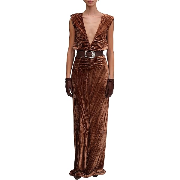 Ronny Kobo Women's Hayley Maxi Velvet Dress, Caramel, X-Small at