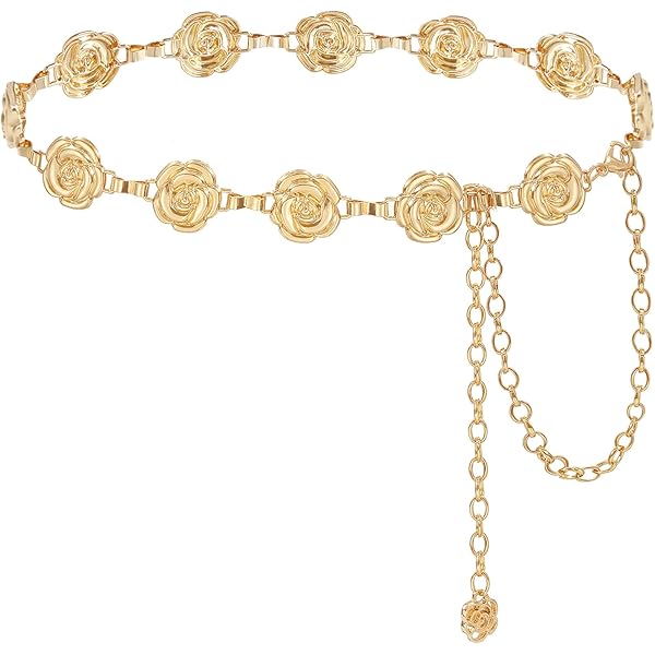 Cinturón Western Para Mujer TOPACC - Estilo Bohemio Con Conchos Y Cadena, Color Bronce, Longitud 49 (32+17)
