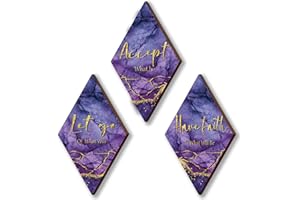 ONIZHITY 3Pcs Purple And Gold Bathroom Decor Purple Gold Wall Decor with Accept Let Go Have Faith Quote Rustic Farmhouse Wooden Hanging Signs for Women Home Living Room Bedroom(Purple Gold 12x7)