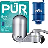 PUR Plus Vertical Faucet Mount Water Filtration System, Lead-Reducing Filter, Great-Tasting, Easy Install, Lasts 100 Gallons, Faucet Water Filter, Compatible with Sinks with External Aerators, Chrome