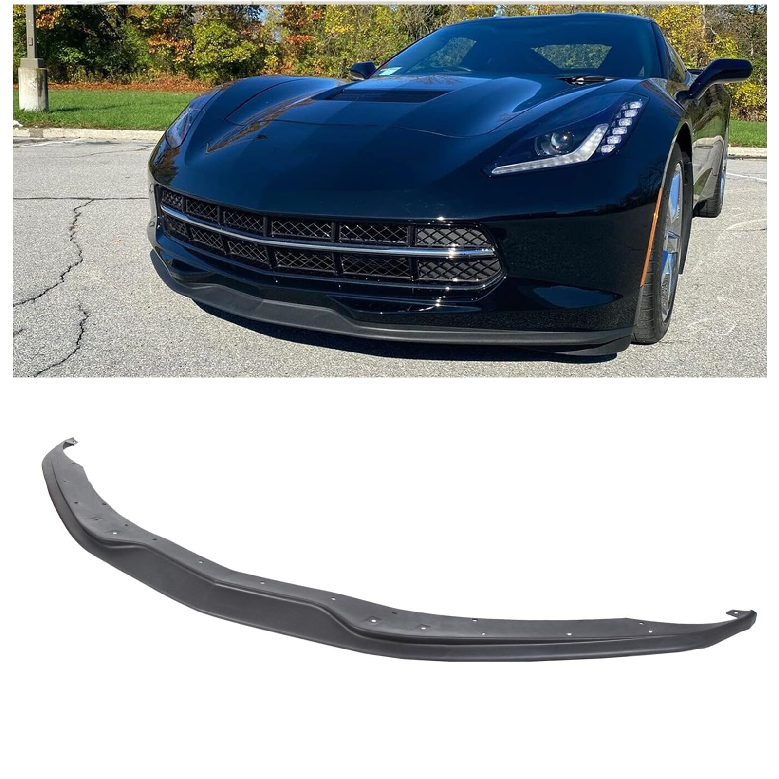 Photo 1 of ECOTRIC Front Lip Spoiler Splitter Compatible with 2014-2019 Chevrolet C7 Chevy Corvette GM C7 Z06 & GS Stage 1 Replacement for 22922352 Front Bumper Lower Lip ABS Plastic