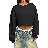 Remidoo Womens Cropped Sweatshirts Crewneck Sweatshirt Plain Streetwear Vintage Pullover