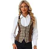 Allegra K Vest for Women's Plaid Button Down Sleeveless Faux Suede Panel Dressy Waistcoat for Blazer
