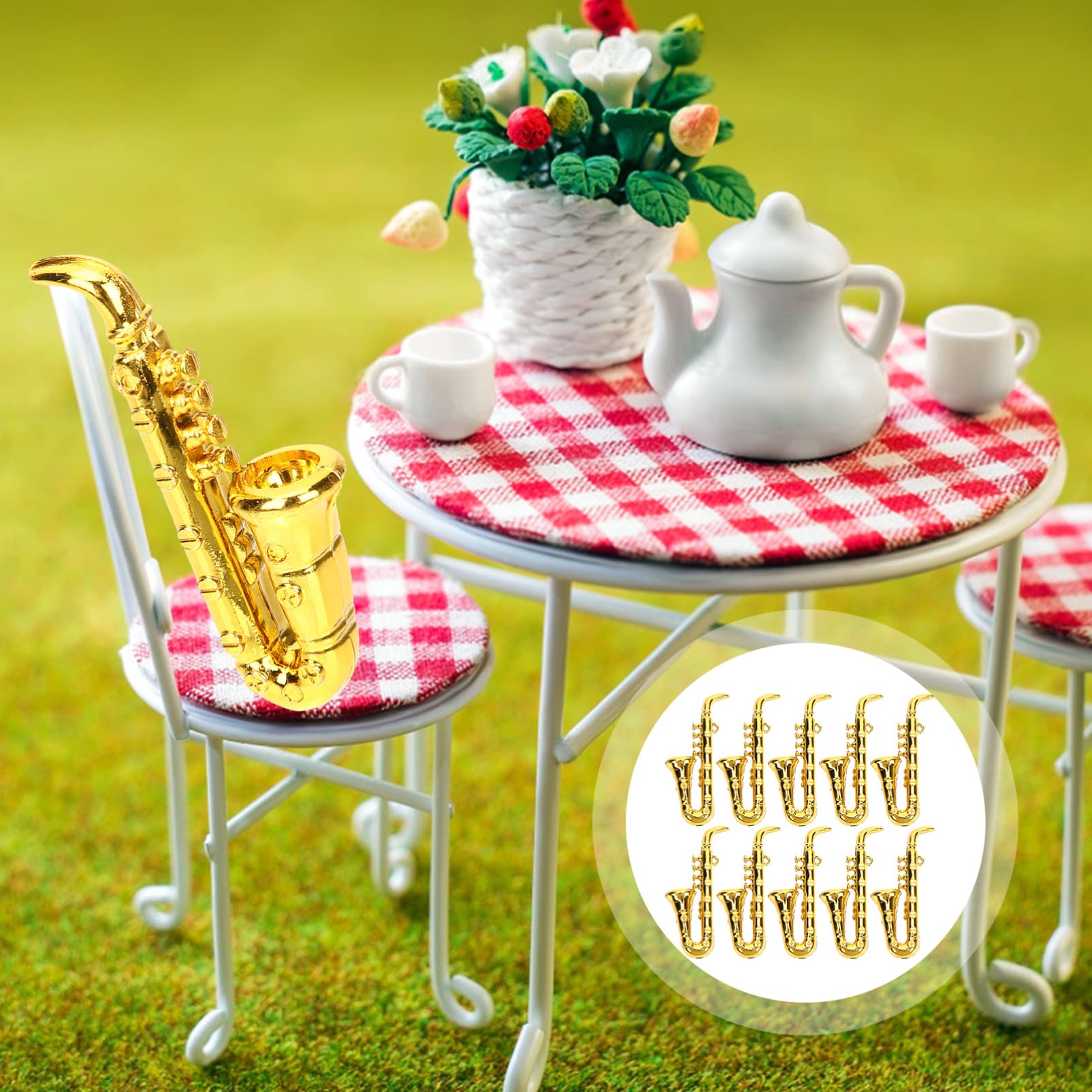 Kisangel Kisangel 10Pcs Miniature Musical Instruments for Dollhouse Decor Golden Saxophone Ornaments for Christmas Tree and Home Decoration