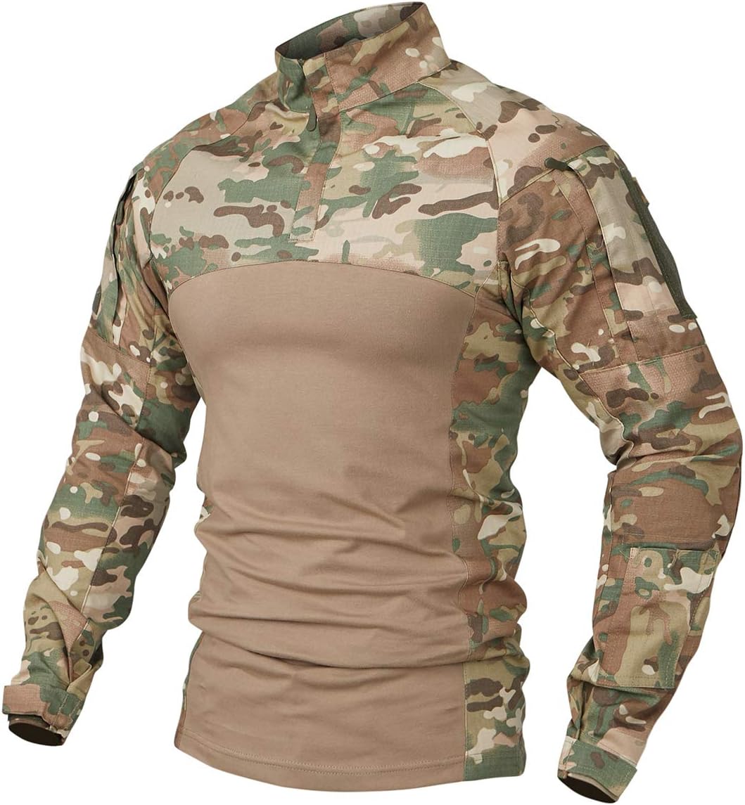 NAVEKULL Men's Tactical Combat Shirt Camo Long Sleeve Military Army Assault Pullover Airsoft T-Shirt: Sports & Outdoors