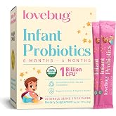 LOVEBUG Infant Probiotics 0-6 Months - USDA Organic Probiotics for Babies, Supports Baby Gas, Colic, Reflux, Diarrhea and Newborn Constipation Relief, Allergen &amp; Sugar Free, Tasteless Powder, 30 Pack