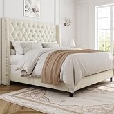 SEREINEY Queen Upholstered Bed Frame, 55.4'' Tall Headboard with Wingback | Upholstered Bed Frames Button Tufted 55.4'' Tall headboard with wingback Premium velvet fabric Noise-Free