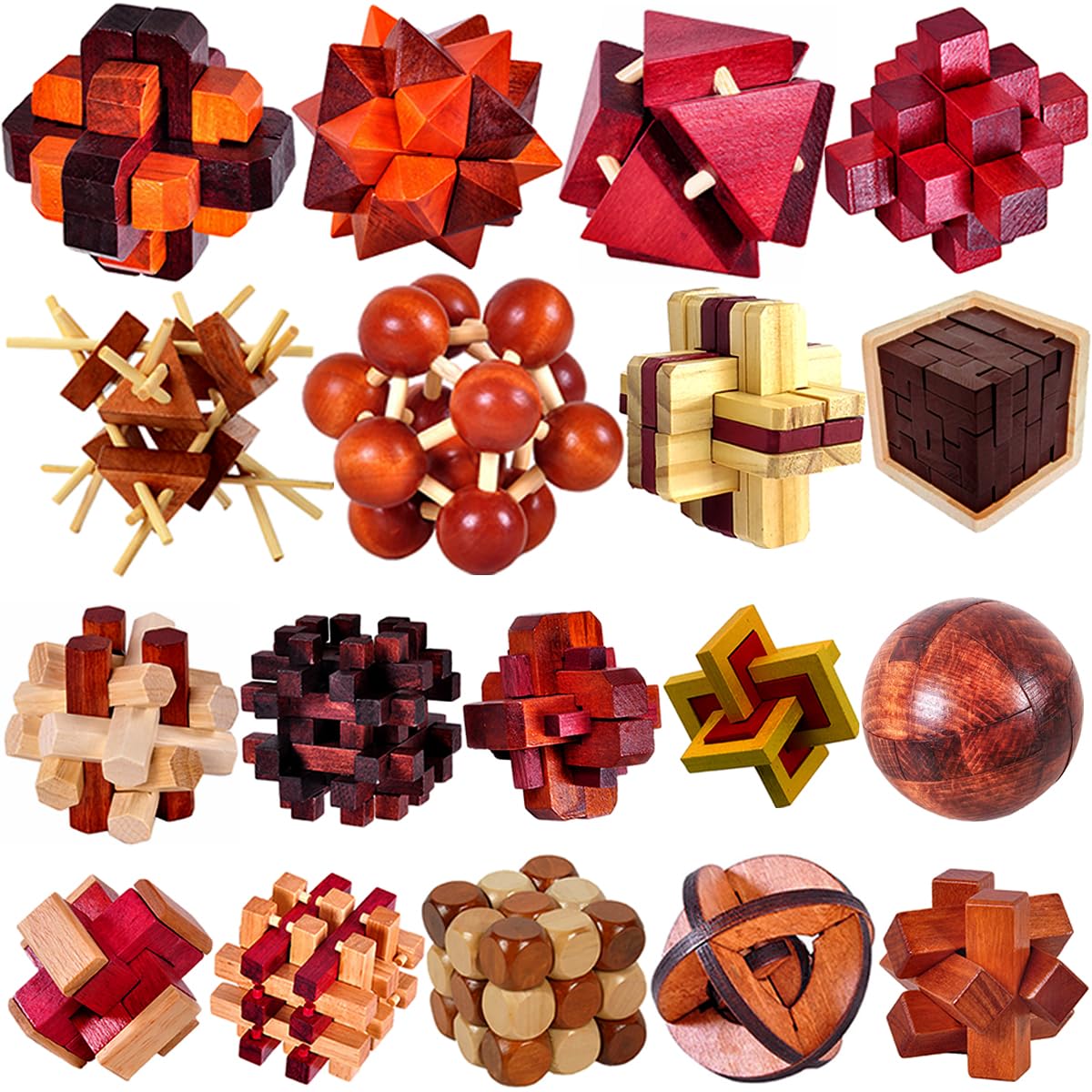 Photo 1 of 18 Pack Wooden Brain Teaser Puzzles Wooden Burr Puzzles Brain Teaser Puzzle with Gift Packing Box Magic Puzzle Games Toys for Kids and Adults by AHYUAN (Classical Wood)