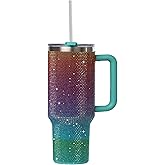 Sip+Sea Grenada 40oz Rhinestone-Encrusted Insulated Tumbler - Premium Bling Stainless Steel Water Bottle with Handle, Double Wall Vacuum Technology, Includes Leakproof Lid and Straw