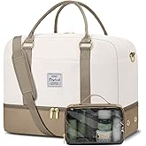 Weekender Travel Duffle Bag for Women: Overnight Bags with Shoe Compartment Carry on Bags for Airplanes with Toiletry Bag Yoga Gym Bag with Wet Pocket Travel Duffel Tote Bag Hospital Bag Khaki Beige