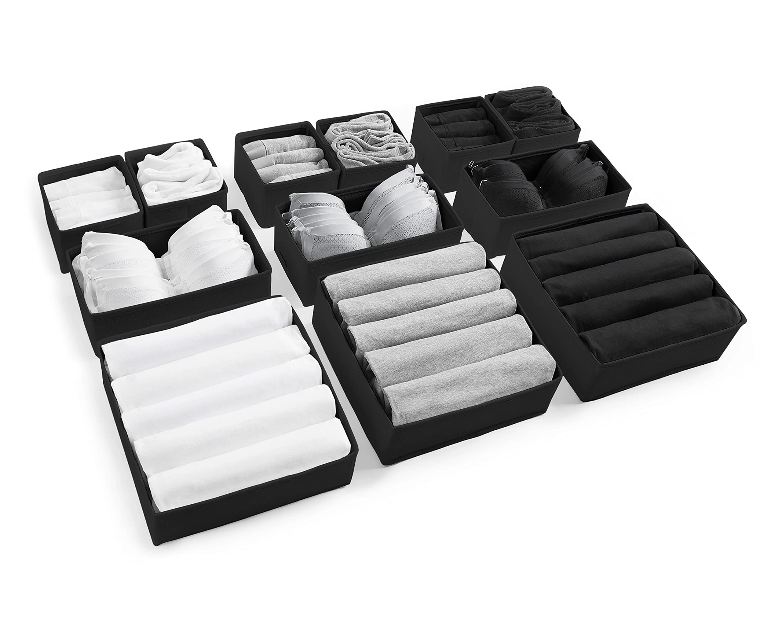 Drawer Organiser Divider for Clothes, Underwear, Socks, Bras & Accessories – Foldable Cotton Storage Boxes for Bedroom, Wardrobe & Desk Drawer Dividers Wardrobe Organiser – 12 Pack – White