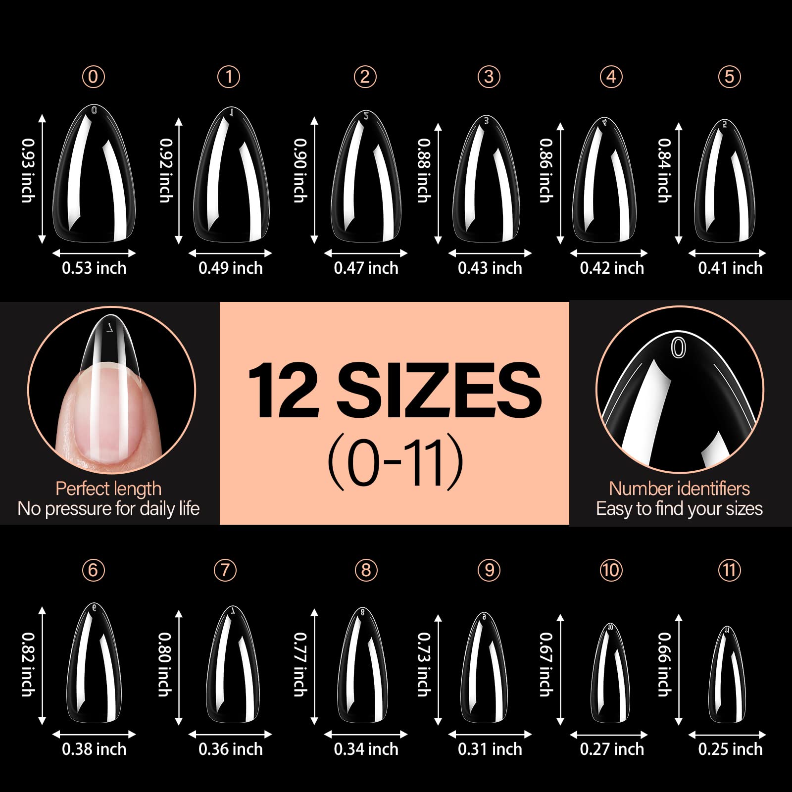 AILLSA Almond Nail Tips 504pcs Clear Nails Tips Gel Full Cover Nails Tip Medium Almond Shaped Fake Soft Nails for Press on Nail Extensions Home DIY Nails Salon- X (12 Sizes) - Image 5