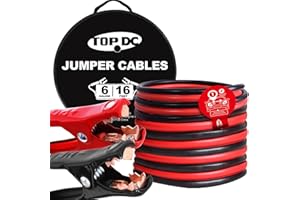 TOPDC 6 Gauge 16 Feet Jumper Cables for Car, SUV and Trucks Battery, Heavy Duty Automotive Booster Cables for Jump Starting Dead or Weak Batteries with Carry Bag(TD-P0616)