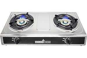 RegiisCook Double Burner Propane Gas Cooktop,Camping Portable LPG Gas Stove, Auto Ignition Stainless Steel Countertop with regulator for Outdoor Kitchen,Camping,RV