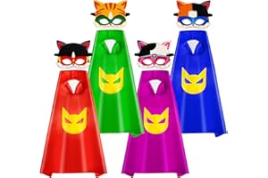 QCFDLCX 4 Sets Super Kitties Capes Mask for Kids,Super Kitty Show Costume, Fit for 4-12 Years Old Boy and Girls Dress Up and Holiday Costumes