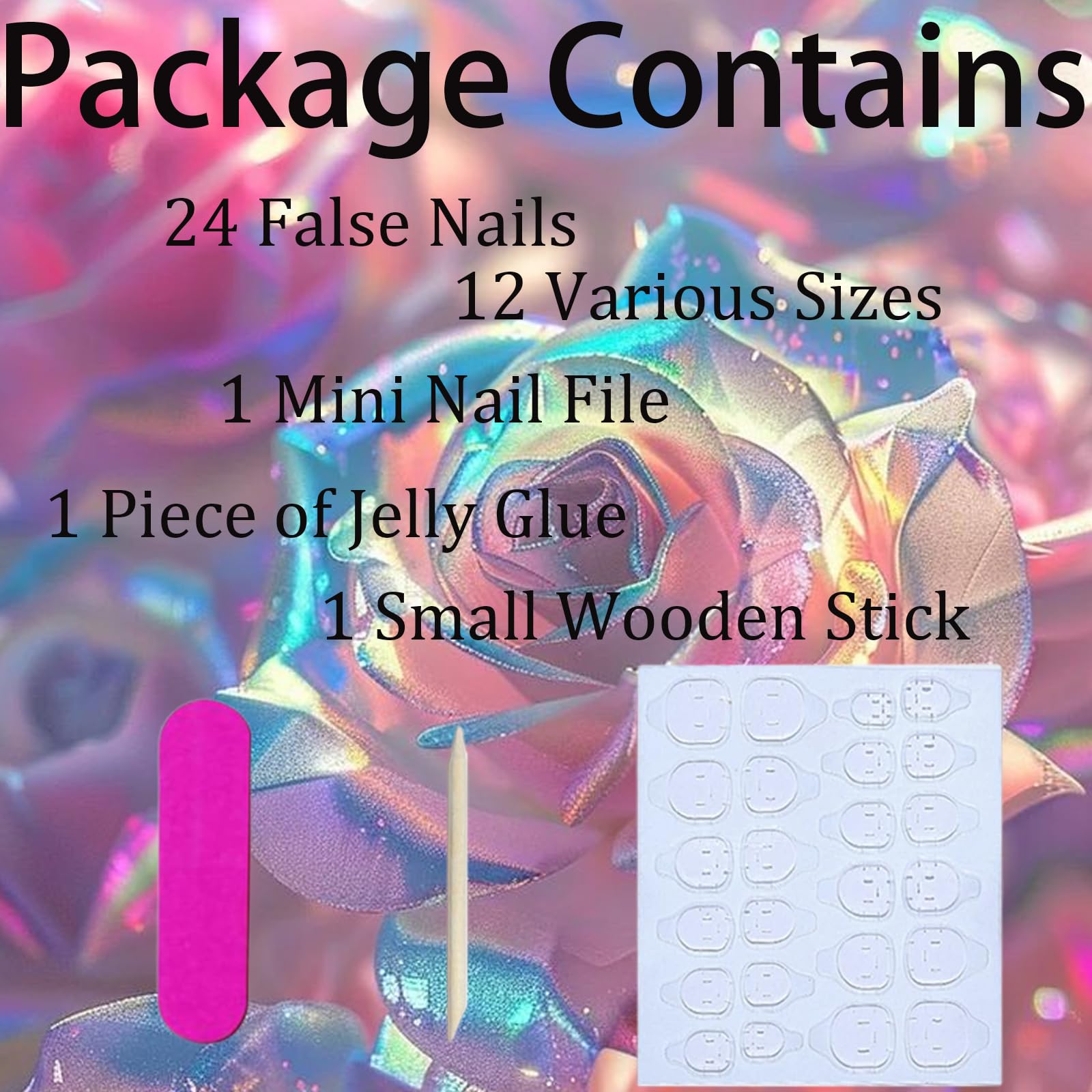 24Pcs Luxury Rhinestone Press on Nails Bling Coffin Fake Nails with Rhinestones Design Artificial Acrylic Nails Gradient False Nails Bling Glitter Glue on Nails Aurora Stick on Nails for Women Girls - Image 6