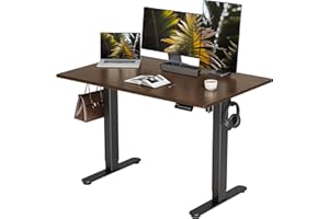 INNOVAR Solid Wood Electric Standing Desk, 48x24 Inches Adjustable Height Stand up Desk with Whole Piece Desktop, Sit Stand Home Office Desk Black Frame/Espresso Top