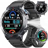 Jugeman Military Smart Watch for Men Built-in GPS with LED Flashlight-Black | 1.43" AMOLED Display, 5ATM Waterproof, Compass, Fitness Tracker, Heart Rate/Sleep/Blood Oxygen, Watches for Android/iPhone