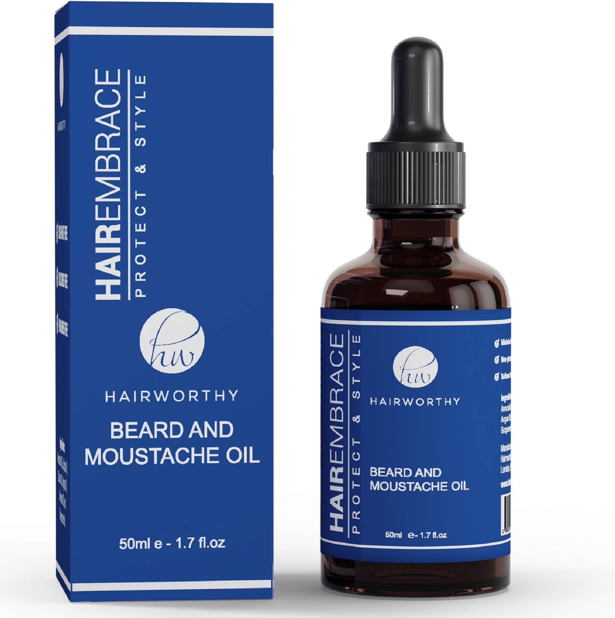 HairworthyHairembrace Beard oil - 6 Organic Premium Oils - Softens Beard - Minimize itching - Promotes Faster Growing & Fuller Looking Beards.