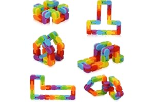 Ganowo Rainbow Fidget Toys Wacky Tracks Snap Click for Kids Students School Finger Sensory Snake Cube Toys Valentines Fidgets Class Gifts for Adults Children Stress Relief ADD ADHD Autism