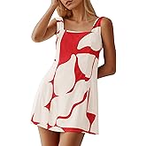 MISSACTIVER Women Sleeveless Mini Dress Print Backless Square Neck Tank Dress Boho Vacation Sundress Shift Dresses