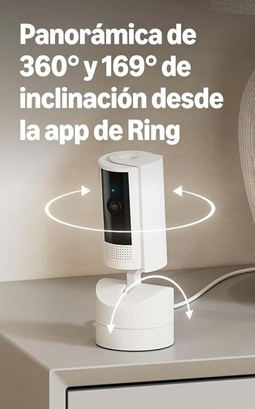 Cámara interior orientable Ring (Pan-Tilt Indoor Camera) | Cámara de seguridad con enchufe, para mascotas, orientable 360° en horizontal y 169° en vertical | Ring Protect gratis 30 días