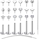 Leiainely Threadless Nose Rings Flat Back Stud Earrings Piercing Jewelry for Women Men 20/18G 6/7/8mm Push In Bar Cartilage Tragus Lip Labret Stud Hypoallergenic Surgical Steel
