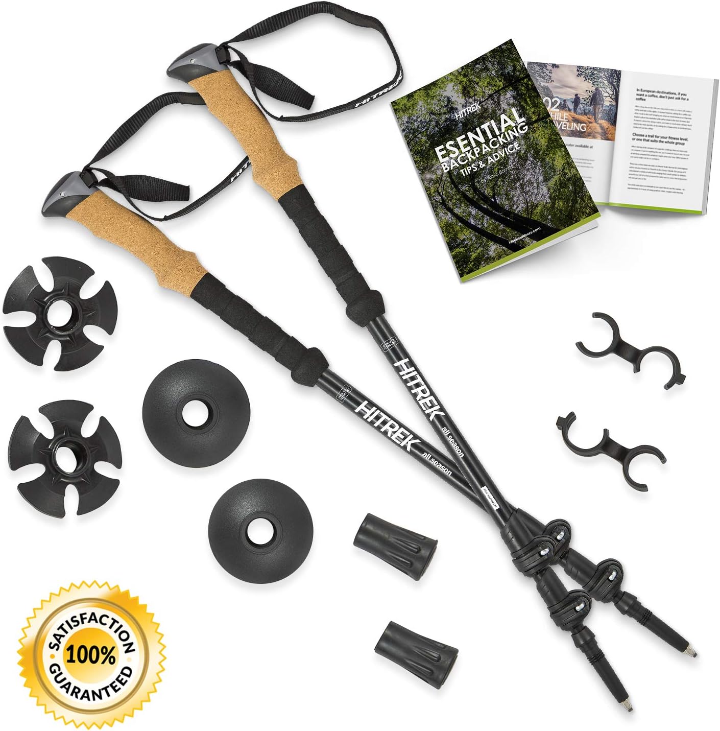 Hitrek Hiking Poles - Lightweight Telescopic Non Slip Trekking Sticks for Men & Women - Ultralight Aluminium & Extra Strong Flip-Locks to Prevent Pole Slippage When Walking - 1 Pair - Black